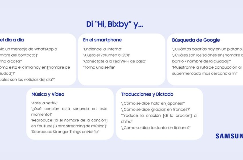  Conoce los comandos del asistente de voz de Samsung, Bixby, que facilitan tareas comunes de tu día.