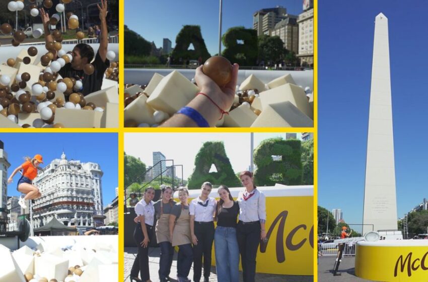  McCAF sorprendió con su espectacular vaso de café gigante en el Obelisco junta a Cas, generando experiencias de marca