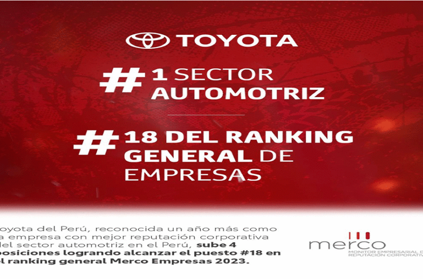  Toyota del Perú se consolida como líder del sector automotriz y alcanza el puesto 18 en el ranking de empresas con mejor reputación